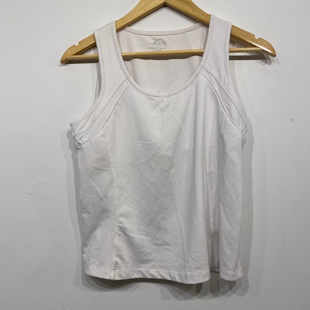 BCG Womens White Athletic Tank Top Mesh Side Panels Workout Shirt Medium